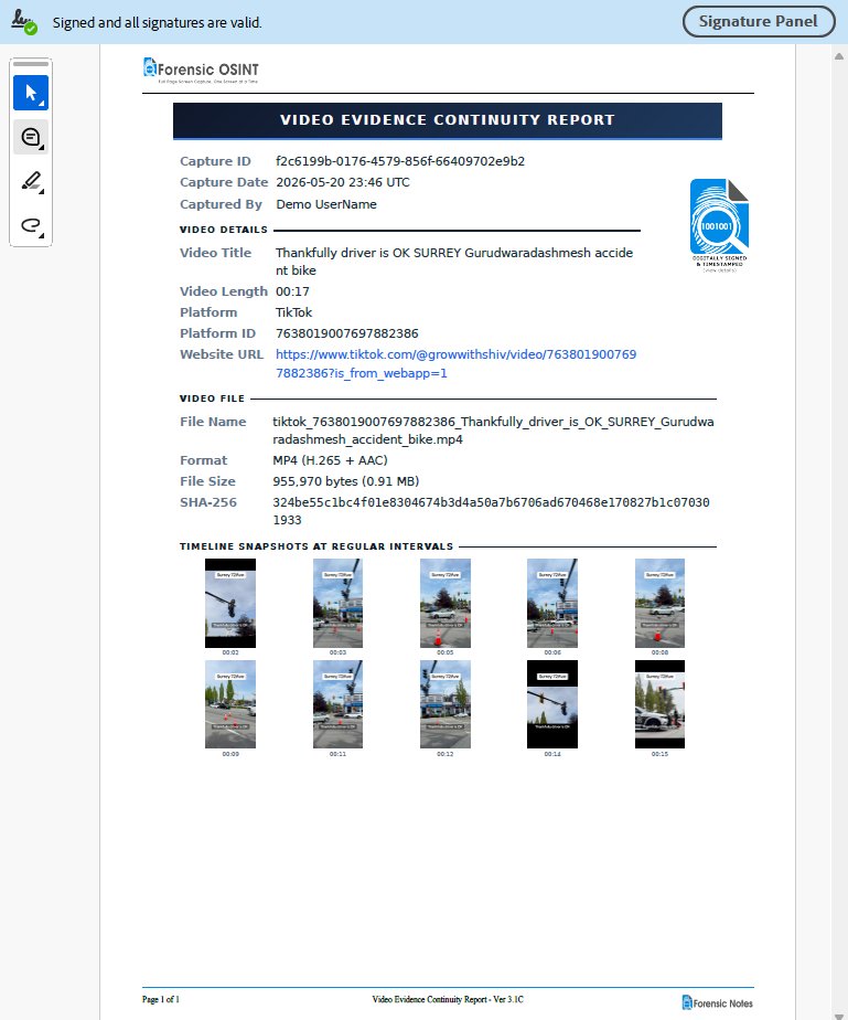 ForensicOsint's tweet photo. Video Evidence Continuity Report (PDF) https://t.co/7btVo95nVo