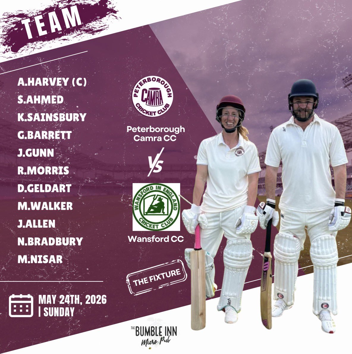 CAMRACC's tweet photo. Team to play this Sunday against Wansford CC away https://t.co/sEfRFBhqWd