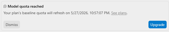Banner inside Antigravity showing that the model quota has been reached and will not refresh until a later date