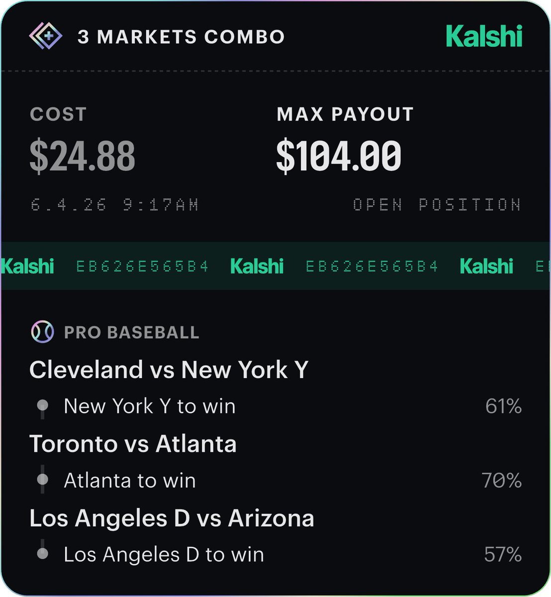 shaunstake's tweet photo. Hit a nice little LA 2-teamer last night over on @KalshiSports. Can we get the big markets to come through today? https://t.co/Ktc03rAKgf