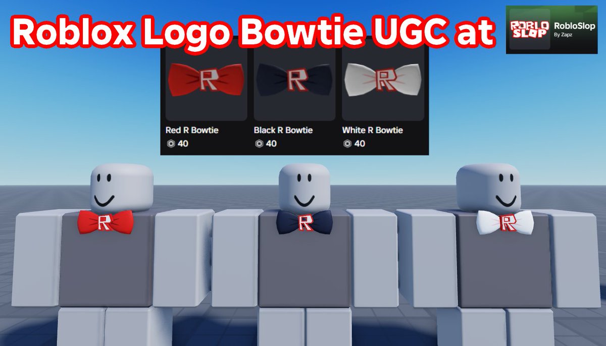 MxZapz's tweet photo. before i did ugc, ive been looking for this specific accessory for some time and decided to finally make it a reality for myself! go my old roblox logo bowties. buy my slop. #roblox #robloxugc 

links in thread https://t.co/99OIjJa5GW