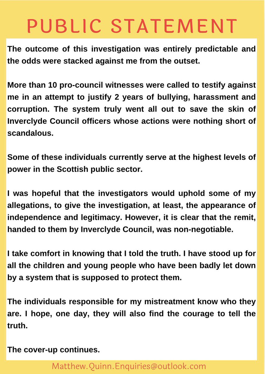 __MatthewQuinn's tweet photo. STATEMENT: ‘INDEPENDENT INVESTIGATION’ SIDES WITH INVERCLYDE COUNCIL ON EVERY COUNT https://t.co/anX1srptfz