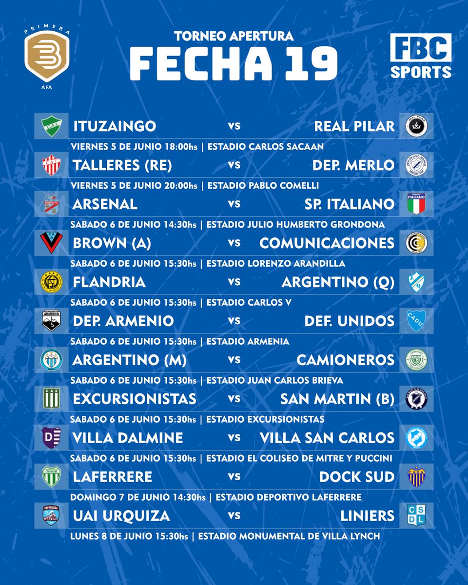 fbc_sportss's tweet photo. #BMetro | ¡Se viene la 19na Fecha de la B Metropolitana!
los partidos de la 19na Fecha, comenzaran este Viernes 5 de junio
y Finalizara el Lunes 8 de Junio.
*Los Partidos Pueden ser modificados por dispocion de Transmisión Oficial*
#FBCSports #BMetropolitana #Futbol #Ascenso https://t.co/GZ51ssR2k5