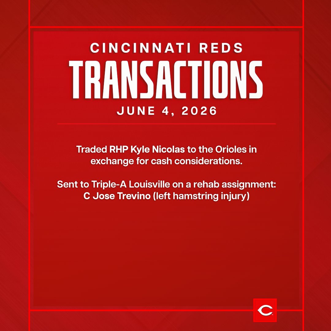 Reds's tweet photo. The #Reds today announced the following transactions: https://t.co/PBz7ga41mR