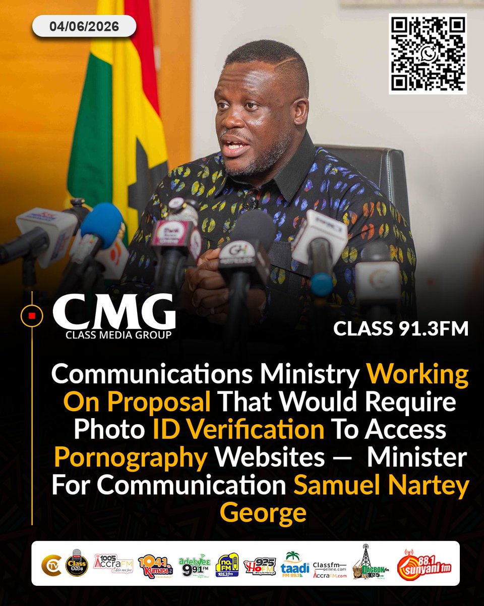 Class913fm's tweet photo. Communications Ministry Working On Proposal That Would Require Photo ID Verification To Access Pornography Websites — Sam George Reveals

#ClassFM https://t.co/hmemrZ8HGT