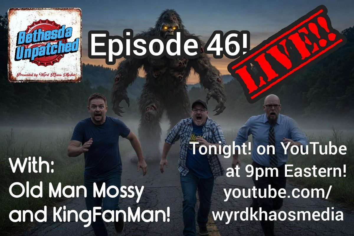 WyrdKhaosMedia's tweet photo. #BethesdaUnpatched is going to be live tonight on our YouTube channel with Mossy and @KingFanMan!

6pm Pacific US time, 9pm Eastern!

#Bethesda #ElderScrolls #Fallout #Starfield 

https://t.co/L4goDzUwDC https://t.co/6tSihN5V4d
