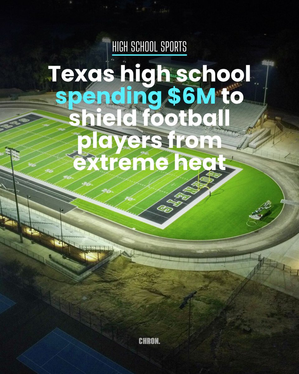 chron's tweet photo. 🏈 Texas schools are spending millions to fight the heat.

Huntsville ISD is planning a $6 million covered practice facility as new UIL heat safety rules change how outdoor sports are conducted across Texas. The project aims to help student-athletes train more safely during extreme summer temperatures.

🔗 Read more at https://t.co/AmA9chL0U0

#Texas #HighSchoolFootball #UIL