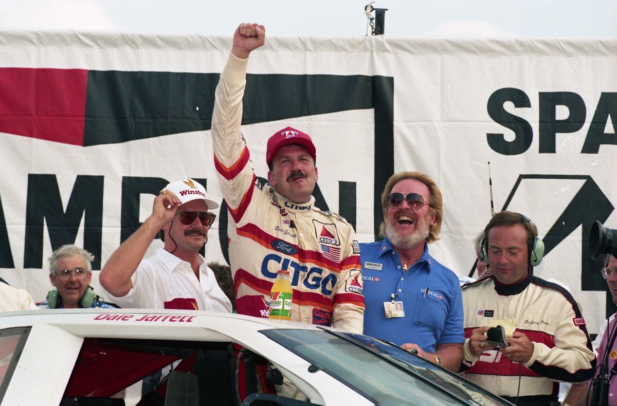 NASCARHall's tweet photo. In August 1991, Dale Jarrett scored his first NASCAR Cup Series victory in dramatic fashion, edging Davey Allison by just inches at the finish line. The win not only launched a Hall of Fame career but also ended a four-year victory drought for Wood Brothers Racing.

Read how Jarrett's breakthrough moment became one of the most memorable first wins in NASCAR history.

🔗 Read more on the NASCAR Hall of Fame blog: https://t.co/SaDe1I7u6M