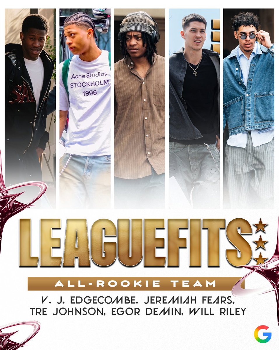 leaguefits's tweet photo. the 2026 all-leaguefits rookie team presented by Google. it's that time of the year again, the all-leaguefits 1st, 2nd, and 3rd teams will be dropping slowly through the week. stay on the lookout. #GooglePartner https://t.co/g0TPhrnZ7q