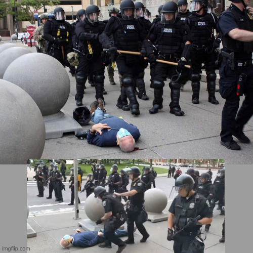 LiamOMaraIV's tweet photo. #BuffaloPD assaulted 75-year-old #MartinGugino on #ThisDayInHistory in 2020, causing permanent damage & refusing aid. Of course they lied about it but were caught on camera. When two were suspended, 57 pigs resigned from the unit; all supported a right to unaccountable violence. https://t.co/OypXfXIaFy