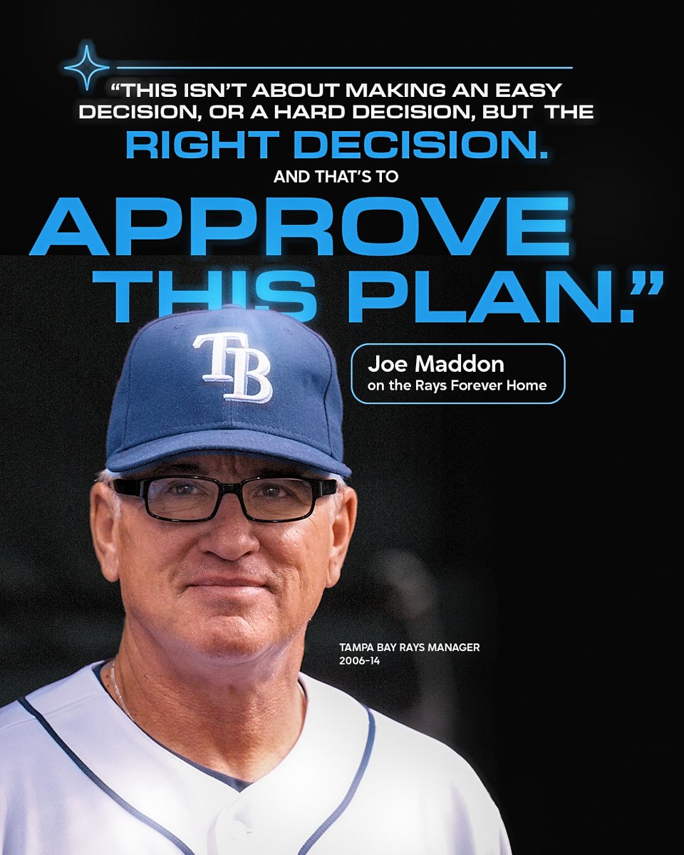 RaysBaseball's tweet photo. "Let's finish what we started." 

Read Joe Maddon's https://t.co/2AQck9T683 column on why now is the time to finally "finish the business of where the Tampa Bay Rays will forever call home." 

➡️: https://t.co/pU5NZGHemQ https://t.co/lUVtS1aeHv