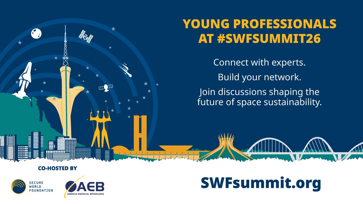 SWFoundation's tweet photo. The 8th Summit for #SpaceSustainability welcomes young professionals &amp; mentors shaping the next generation of leaders. Join us in Brasília, Nov. 4–5, 2026, &amp; connect with experts, build your network, &amp; join policy &amp; industry discussions.

👉 https://t.co/c41oRz0ps4

#SWFSummit26 https://t.co/D7vbAXMvNW