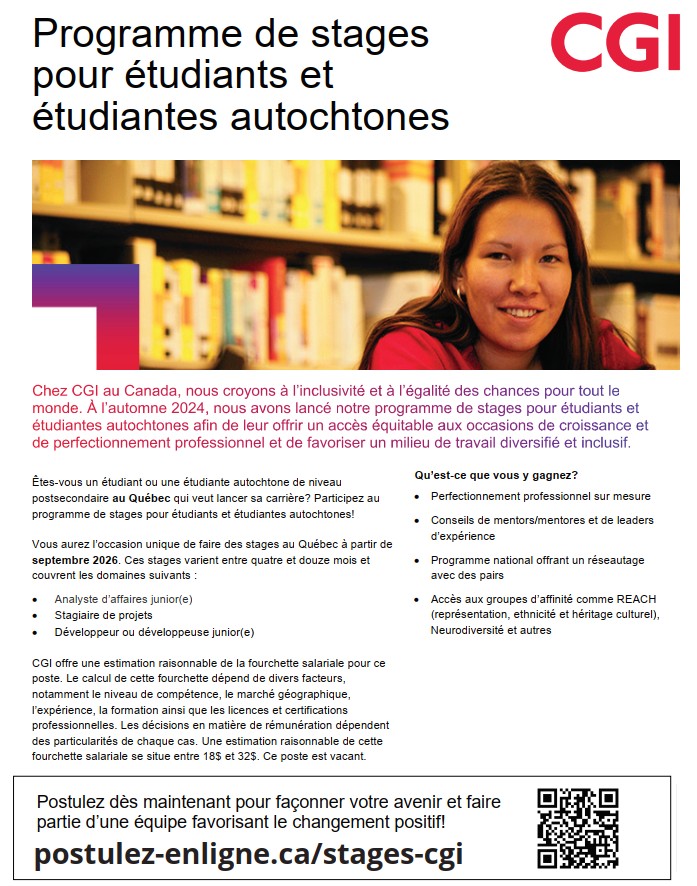 AB_Students's tweet photo. Programme de stages pour étudiants et étudiantes autochtones 

Vous aurez l’occasion unique de faire des stages à distance au Canada à partir de septembre 2026. Ces stages varient entre quatre et douze mois. 

Postuler avant le 12 juin : https://t.co/Bx0nLVHi69 https://t.co/brfPtPf3jP