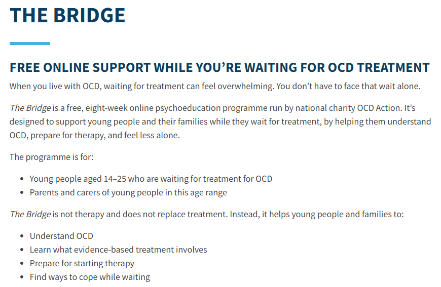 maternalocd's tweet photo. Pls share great pilot programme from @ocdaction for 14–25yr olds (incl mums &amp; birthing parents) who are on a waiting list for treatment for OCD as well as parents/carers of ages 14-25yr olds #ocd #cbtworks https://t.co/LqwDn3uitq https://t.co/RRot6OHuGg