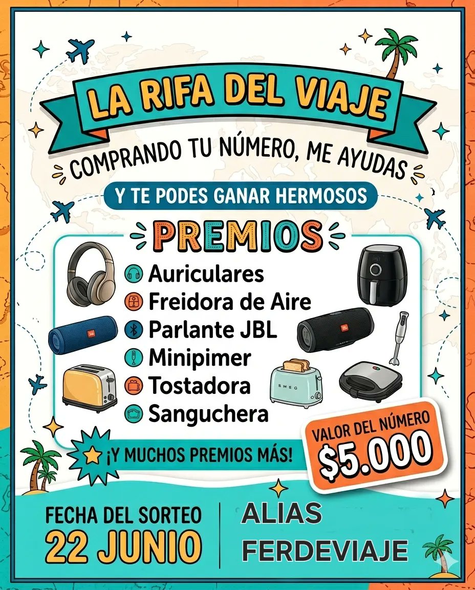 FerRadio's tweet photo. Estimados/as. Me falta vender por lo menos 200 rifas más. Ya pagué el pasaje, pero necesito cubrir el alojamiento y el transporte interno Madrid-Segovia-Madrid. Los premios son DE VERDAD BUENOS y se mandan a cualquier punto del país. El número vale $5mil y el alias es ferdeviaje https://t.co/S3yzbrkKMv