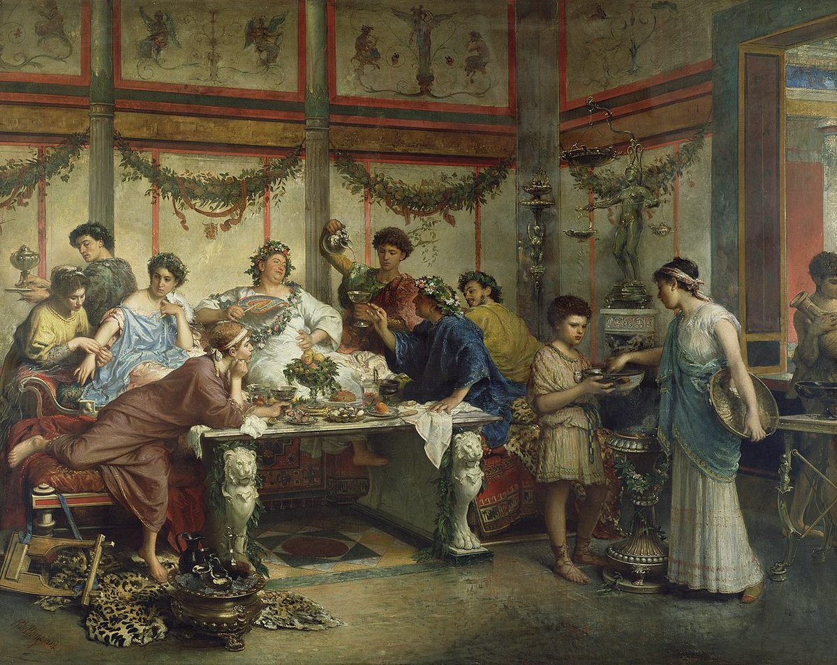 ModernCeasar's tweet photo. Turns out Roman nobles stopped raising children with discipline and they became illiterate alcoholics. Here is a passage from Libanius depicting it:

“Parents no longer threaten their children or bar them from the table or the baths if they are negligent, nor yet do they punish them so, or threaten that they will expel them, disinherit them, leave their inheritance to someone else. They can’t approve but they dare not blame. They have changed position with them, so that the sons wear angry looks and the parents cower before them.”