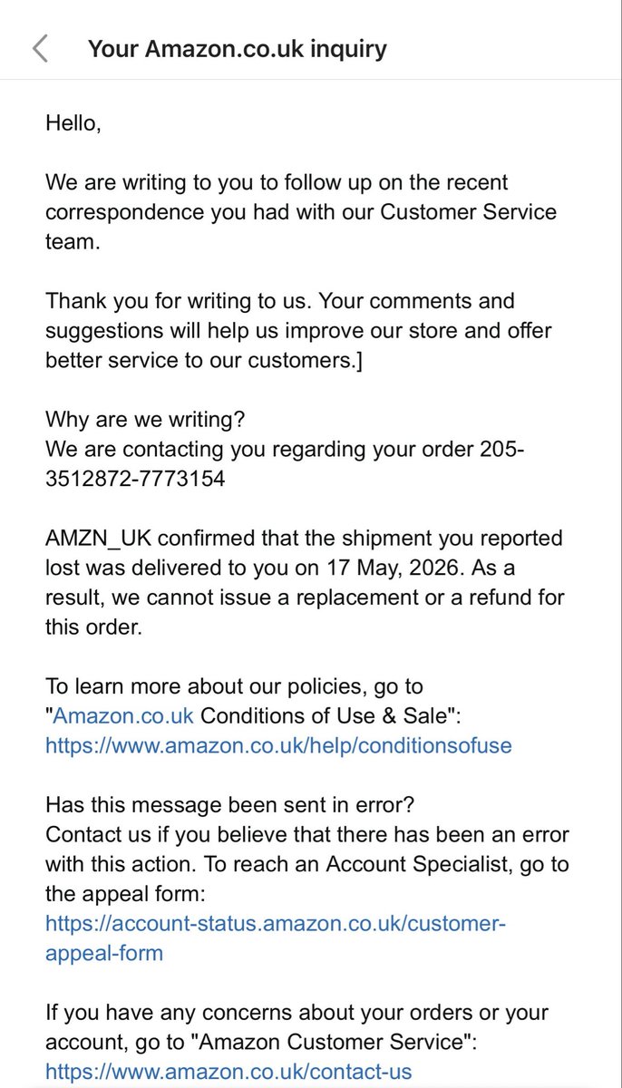 human_first_10's tweet photo. The outcome I have got is in the attachment. Imagine @amazon has accepted its liability and decided to refund £3 out of the £197 and conveniently decided not to refund £194. With due apologies this is a joke that @amazon picks what they will refund and what what they will not https://t.co/OdqWZxB473