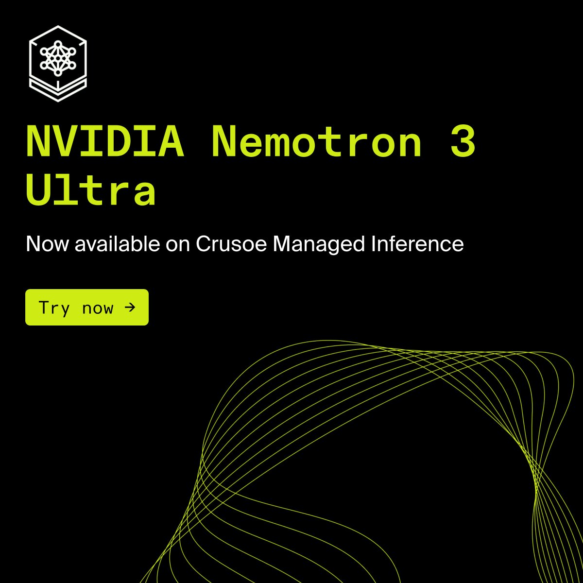 CrusoeAI's tweet photo. NVIDIA Nemotron 3 Ultra now in Crusoe Intelligence Foundry.

550B params, 55B active. Hybrid Transformer-Mamba MoE. Built for long-running agents — planning, tool use, orchestration across hundreds of turns.

5x faster inference. Up to 30% lower cost. Up to 1M context.

Try the model → https://t.co/B5Gv7ahGGi 

@NVIDIA #Nemotron #AgenticAI #OpenWeights #AIInference