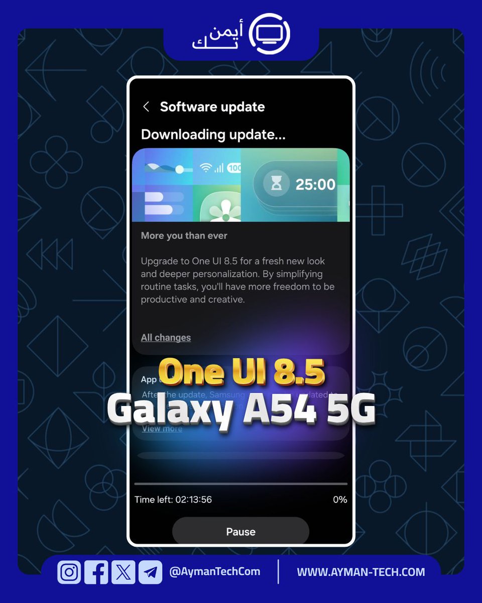 AymanTechCom's tweet photo. 🔵 إذا كنت من مستخدمي Galaxy A54 5G، فقد يكون إشعار التحديث الذي انتظرته طويلاً قد وصل أخيراً.

تعرف على المزيد من خلال هذا الثريد. https://t.co/HTAgR70atw