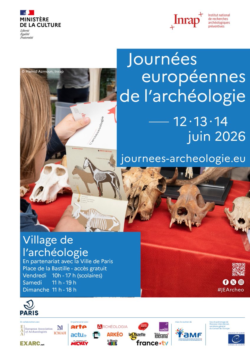 Inrap_ActuCIF's tweet photo. 🏺[#JEArcheo] Venez découvrir le Village de l'archéologie de @Paris !

Au programme : animations, ateliers et visites en partenariat avec le DHAAP.

📅 13 juin 11h-19h, 14 juin 11h-18h
📍 Place de la Bastille

👇
https://t.co/HypAY1s05Y https://t.co/xBm4E41tQj