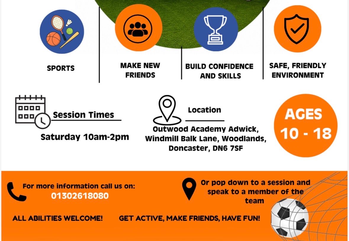 ActiveLives's tweet photo. Calling 10-18 year olds in #Adwick #Woodlands Free to attend drop in sessions! Yes we have sports but we also have chill activities too where you can simply hang out and make new friends. EVERY SATURDAY! Great sessions with great people. #MillionHours @TNLComFund @MyDoncaster https://t.co/TJS1FR6rAT