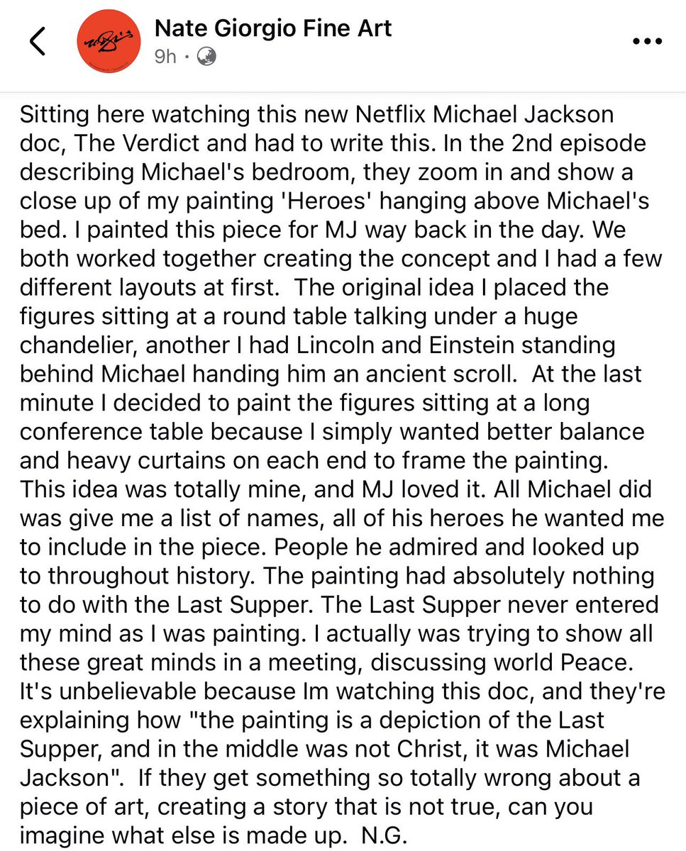 iamveronica777's tweet photo. "If they get something so totally wrong about a piece of art, creating a story that is not true, can you imagine what else is made up."

Nate Giorgio, the artist whose painting was featured in the Netflix doc, calls them out for misrepresenting his work to push a false narrative about MJ