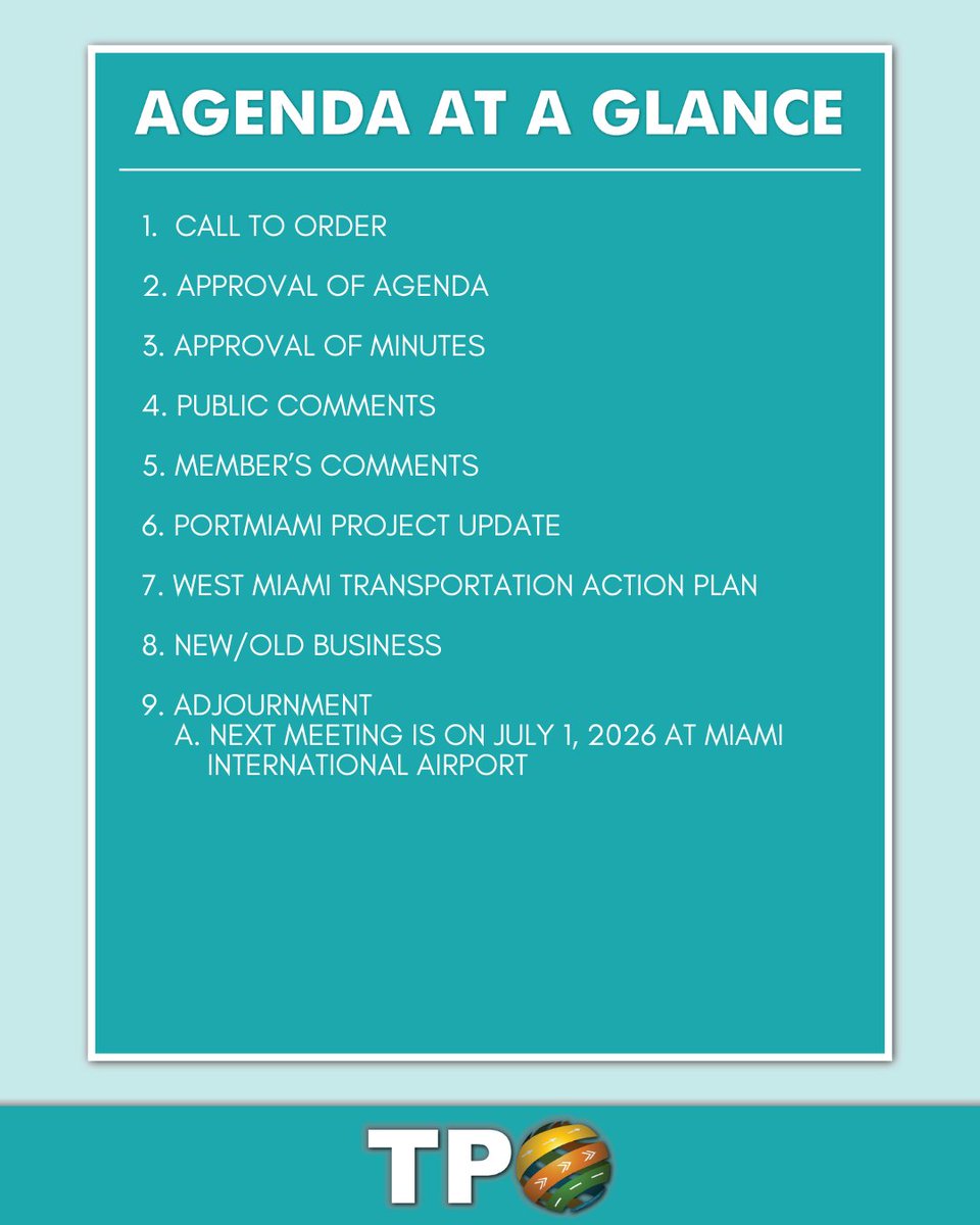 miamidadetpo's tweet photo. The Miami-Dade TPO Freight Transportation Advisory Committee (FTAC) will be holding a meeting on Wednesday, June 10, 2026  at 2:00 pm. Agenda available at https://t.co/AUkhMowVAe. #MiamiDadeTPO https://t.co/FJhT1Ni5tP