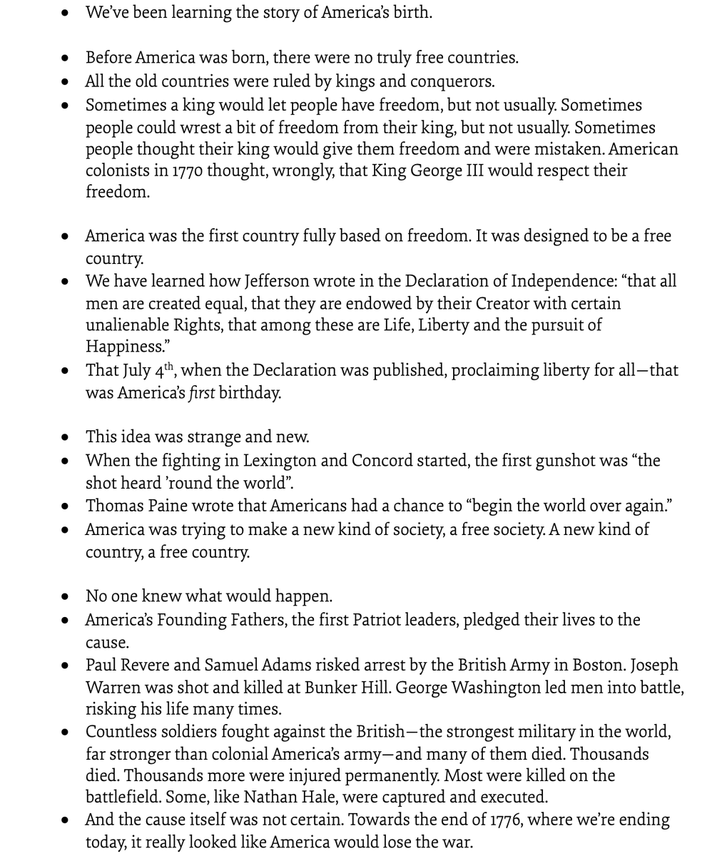 mbateman's tweet photo. One month until America’s 250th.

Here’s my closing script for our American Revolution unit, for 5- to 12-year-olds at Montessorium.

This is as morally didactic as I will ever be in a classroom. https://t.co/dFASbSL8JO
