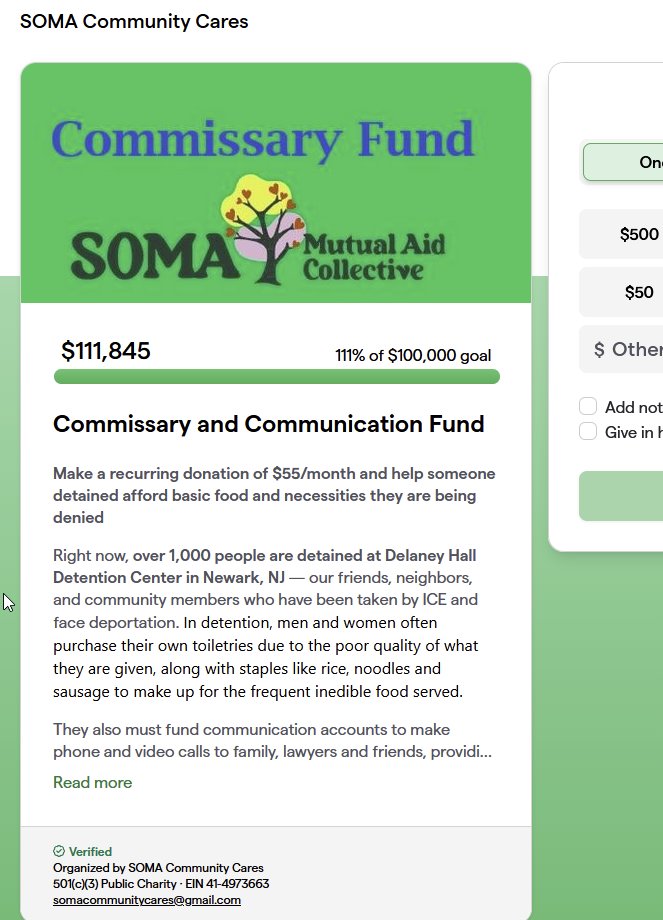 jimmy_rustlin's tweet photo. Delaney Hall protestors, actually a newly formed NGO called SOMA Community Cares Inc of Maplewood, NJ, raised over $100k for the detainees commissary fund. Keep this up, welfare queens be like, "lock me up at Delaney too!" https://t.co/HxRtGzuaF1
