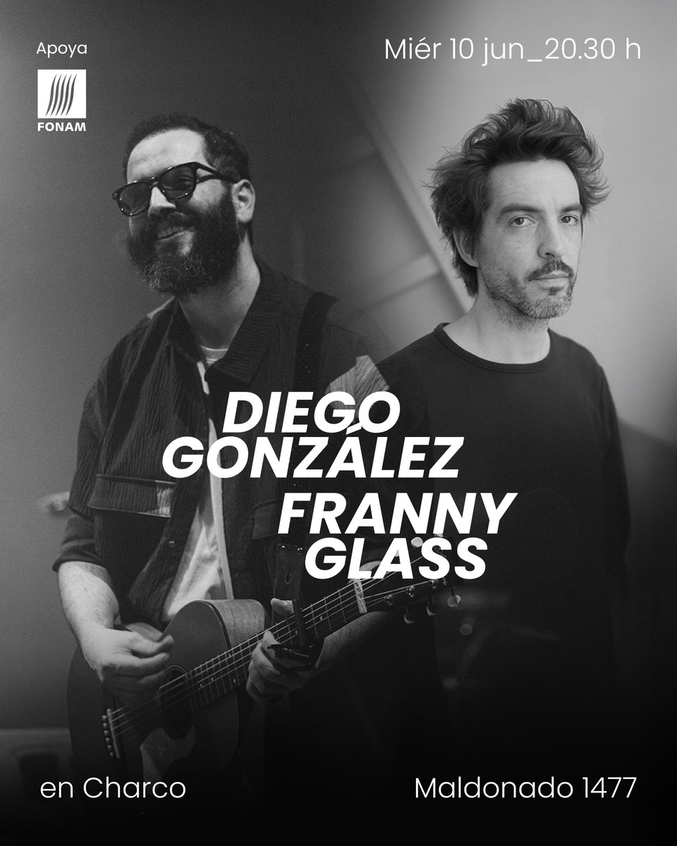 cccharco's tweet photo. Próximo miércoles @diegojrgonzalez y @frannyglassuy en un concierto íntimo y acústico.

¡Lugares muy limitados!
RESERVAS: https://t.co/NLpvhgdB4D

📍En Club Cultural Charco (Maldonado 1477, MVD)
⏰ Miércoles 10 de junio, 20.30 h https://t.co/B6ov0wcTWN