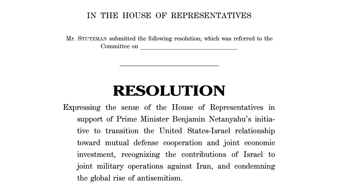 ACMER_US's tweet photo. Yesterday, Rep. Stutzman introduced a resolution supporting enhanced defense cooperation with Israel. Not only did he openly credit Netanyahu as its architect, but dangerously linked supporting it to the fight against antisemitism.

Integrating our military with a foreign country's military has nothing to do with antisemitism. Disingenuously conflating legitimate debate about U.S. foreign policy and national security with any form of discrimination or prejudice risks limiting free expression over critical issues and does nothing to protect vulnerable communities.
https://t.co/QZKjEy7Kgz