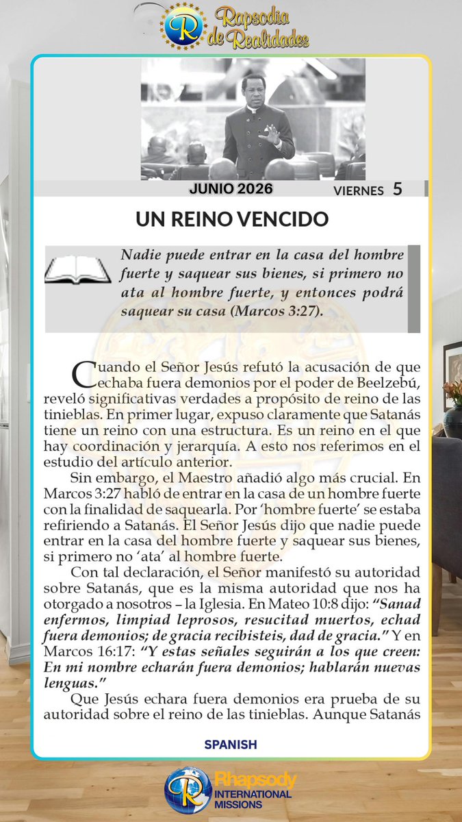 RORintlmissions's tweet photo. Nadie puede entrar en la casa del hombre fuerte y saquear sus bienes, si primero no ata al hombre fuerte, y entonces podrá saquear su casa (Marcos 3:27).

Partner today: https://t.co/r0LeB2YSOv

Learn more about Rhapsody International Missions: https://t.co/j4rgkq8L0E

God bless you.