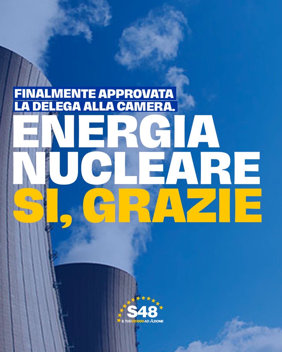 Azione_it's tweet photo. Primo importante passo per il ritorno dell’energia nucleare in Italia. Oggi abbiamo votato “sì” alla Camera, ora approviamo la legge delega anche al Senato e contribuiamo a riportare questa energia sostenibile e pulita in Italia. https://t.co/4qhQF1UL7z