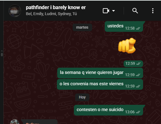 zero_de_menta's tweet photo. ya voy unos meses de ser GM de pathfinder y descubri el metodo infalible para organizar las sesiones sin q me dejen en visto https://t.co/zEP518qyJ5