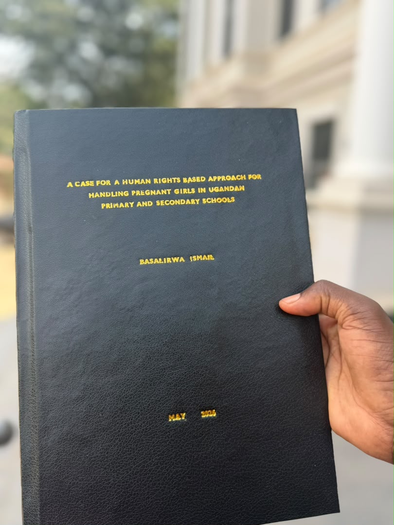 basalirwaisma's tweet photo. Earlier today, I submitted my research on the Human Rights Based Approach for Handling Pregnant Girls in Ugandan Primary and Secondary Schools in partial fulfillment for the Award of a Bachelor of Laws Degree of Makerere University 
Supervised by the good Dr @AteenyiDianah https://t.co/bHyDj0XkIx