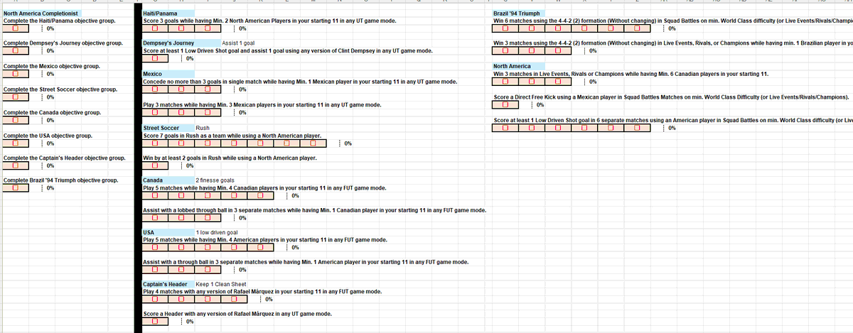 FC_Bridges's tweet photo. If you know me, I'm a huge Excel lover! 😍

I created a spreadsheet to easily track all of the North American Objectives that dropped today. Thought I'd share if anyone was interested! 🔥🔥🔥

Not all objectives are listed, but you should complete the ones not listed by completing all of them that are listed.

Just click the link below and download to your desktop! Any shares are appreciated ♻️♥️