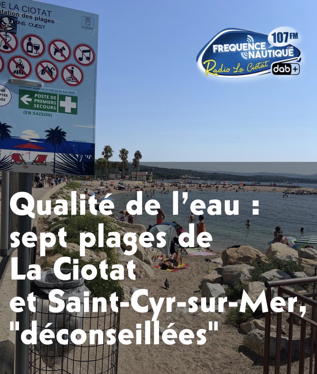 FREQUENCENAUTIQ's tweet photo. Selon le dernier classement d’une association environnementale…
Qualité de l’eau : sept plages de La Ciotat et de Saint-Cyr-sur-Mer, "déconseillées"
➡️ https://t.co/fh192trda4 https://t.co/FeEMF0EJ66