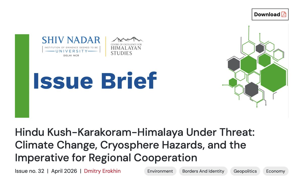 Himalayas_SNU's tweet photo. Climate Change &amp; ecological conservation are significant challenges in a fragile ecosystem like the #Himalayas.

A sample of our work on these themes since February 2026. These and more can be freely accessed on our website. https://t.co/7Zbw1XVvUv https://t.co/WOG8nkRbcT