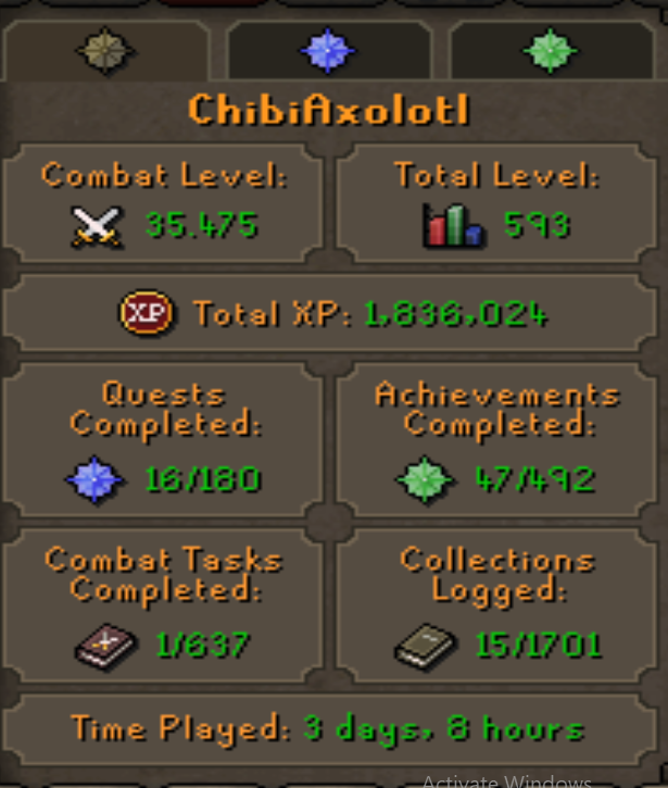 ChibiAxolotl's tweet photo. End of day 4 of my HCIM, really solid start and got a lot of progress towards my early goals 

#HCIM #Oldschoolrunescape https://t.co/LUDmyiVjFV