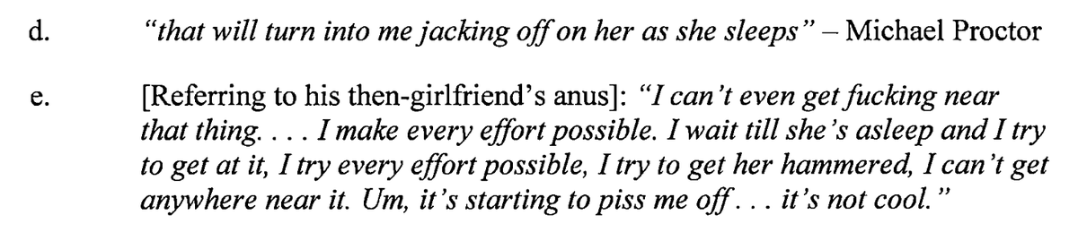 DoctorTurtleboy's tweet photo. Is Elizabeth Proctor aware that Michael Proctor discussed with friends (including Sean Goode), how he wanted to drug his then-girlfriend so that she would pass out and he would finally be allowed to play with her anus? Is she aware that he likes when his sexual partners fall asleep because they won't allow him to ejaculate on them while they are awake? Just a reminder - she knew who he was this entire time, but she stayed with him anyway because she couldn't imagine a world in which she couldn't tell her friends at work that her husband and father to her 2 young boys was a cop.
