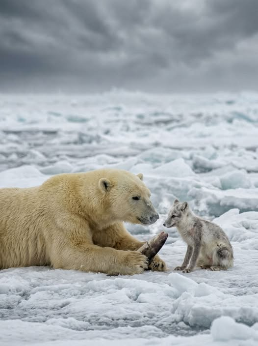 StoneOnChain's tweet photo. Arctic researchers stationed on Svalbard had placed remote cameras along the sea ice edge to study polar bear hunting behaviour during the increasingly uncertain freeze seasons. 

The footage from camera seven on November 3rd was flagged immediately and sent up the chain of command before the team had even finished their morning coffee. 

A large male polar bear, an animal facing its own starvation crisis as sea ice diminishes, had caught a fish and dragged it onto the ice. An emaciated Arctic fox, too weak to hunt effectively, had crept within three feet of the bear. What happened next defied every behavioural model in the team's research database. The bear pushed a portion of the fish toward the fox and waited.

The fox ate while the bear watched. When the fox had eaten and backed away, the bear finished what remained. The entire interaction lasted eleven minutes. 

The lead researcher, a woman who had spent nineteen years studying polar bear aggression and competition for resources in the Arctic, sat with the footage paused on that frame for a long time before writing anything in her field notes. 

She eventually wrote four words: "I don't know anymore." Because in the harshest, coldest, most resource-depleted environment on Earth, an animal that science defined purely by survival instinct had just shared its meal with a stranger.

When even the Arctic teaches generosity, what exactly is our excuse for hoarding ours?