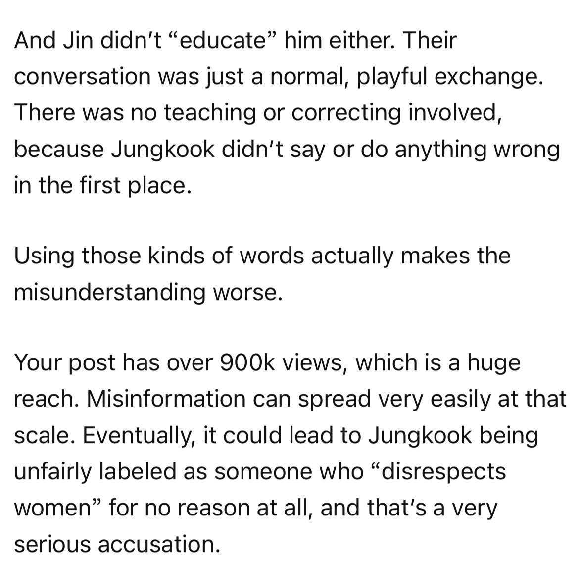IMGOLDENCARD's tweet photo. Please stop. Don’t add your own incorrect interpretations or summaries that can mislead people.

Jungkook has never meant that he doesn’t use hand cream because it’s “too feminine.” He simply doesn’t like the sticky feeling, so he doesn’t use it 
+ pic https://t.co/jeLPg7tSNk