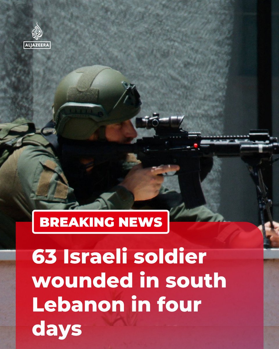 AJENews's tweet photo. BREAKING: Israel’s military reports 63 new injuries among its forces in south Lebanon in the last four days, saying overall since 2 March it records 27 killed and 1,243 wounded.

🔴 More on: https://t.co/5H0QqpfIYw https://t.co/yd4Z8U5Q50