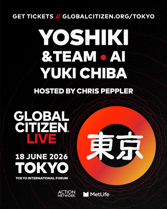 YoshikiOfficial's tweet photo. . @andTEAMofficial 、@micaholic1981、@yukichiba_info そして Chris Pepplerの皆さんと同じステージに立てることを大変光栄に思います。皆さんにお会いできるのを楽しみにしています！
#GlobalCitizen 初の日本開催となるこの特別なイベントは、音楽と社会貢献がひとつになる素晴らしい祝祭の夜になるでしょう。
チケットの売上はすべて #FIFAGlobalCitizenEducationFund を支援し、2026年 #ワールドカップ までに150以上の国や地域で10万人の子どもたちへ質の高い教育を届ける活動に役立てられます。⁠      

I'm honored to be sharing the stage with  #andteam #ai, #yukichiba and #ChrisPeppler, and  I feel very grateful. Looking forward to seeing you soon! Global Citizen's first-ever show in Japan will be an incredible celebration of music and purpose. 
Every ticket sold will support the #FIFA #GlobalCitizen Education Fund, helping provide quality education to 100,000 children across more than 150 countries by the  #2026WorldCup. ⁠      

#YOSHIKI🙏🌹

@glblctzn @glblctznjapan