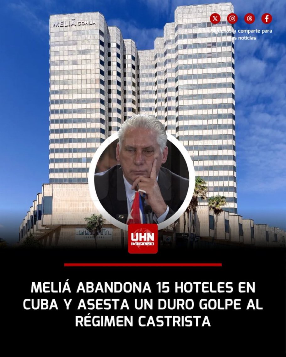 SanRoss__'s tweet photo. Durante décadas, empresas extranjeras operaron bajo el paraguas de GAESA, el brazo económico de las Fuerzas Armadas cubanas, alimentando con millones la maquinaria de la dictadura.

Hoy ese modelo colapsa.

Meliá Hoteles, la mayor operadora extranjera en Cuba, anunció que deja de operar sus 15 establecimientos en la isla. ￼ Blue Diamond, con 62 propiedades, transfirió el control de sus hoteles al grupo Gaviota. Iberostar retiró su marca y cesó operaciones en al menos 12 de sus hoteles emblema. ￼

Las estimaciones externas indican que GAESA controla entre el 40% y el 70% de la economía cubana, incluyendo la mayoría de los hoteles de cinco estrellas en ubicaciones privilegiadas de La Habana. ￼

Todo esto es resultado directo del liderazgo de Marco Rubio. El 7 de mayo, Rubio anunció sanciones secundarias contra GAESA y sus subsidiarias, tras la Orden Ejecutiva 14404 firmada por Trump el 1 de mayo, que fijó el 5 de junio como fecha límite para cesar operaciones con el conglomerado. ￼

Solo con presión real se expone la verdad: documentos financieros confidenciales revelaron que la división hotelera de GAESA alcanzó márgenes de ganancia del 42% — casi cuatro veces el promedio global de la industria turística. ￼

El régimen enriqueció a su élite militar durante años. Gracias a Marco Rubio, el mundo lo ve con claridad.