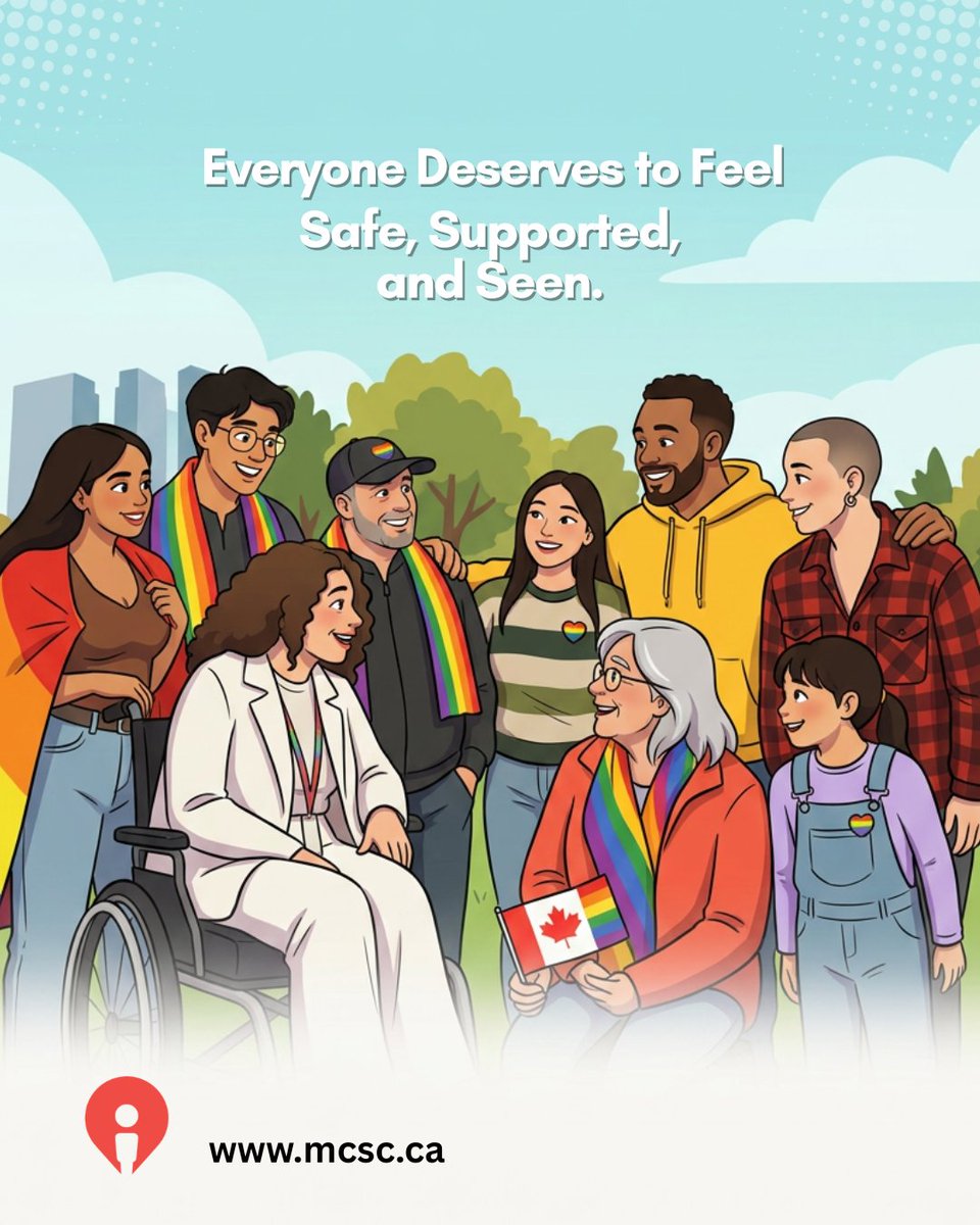 MCSCanada's tweet photo. Everyone deserves to feel safe, supported &amp; connected. 
This #PrideMonth we recognize the value of safe, supportive communities where everyone feels valued and respected. Visit https://t.co/3hOw4fdN0J to learn more about how you can help create safer, more inclusive communities. https://t.co/GGhBvzIpz8