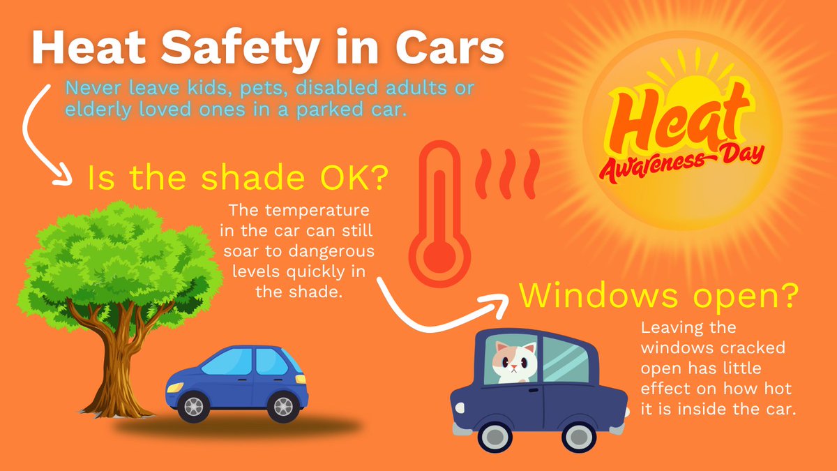 IowaHSEM's tweet photo. It's #HeatAwareness Day! ☀️

Never leave a child or pet unattended in a car, even with cracked windows. A vehicle's temp rises quickly, &amp; because kids heat up 3-5 times faster than adults &amp; pets cannot efficiently regulate their body temp, it's deadly.

https://t.co/1gtl7Pn7rD https://t.co/lVGkyR0hzh