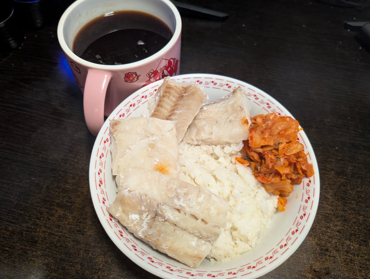 SpergKitchen's tweet photo. Saturday's dinner was a marinated and steamed cod and kimchi rice bowl served with a nilgiri tea. #Food #dinner #Cooking #ASK_Dinner https://t.co/EENysNyAk1