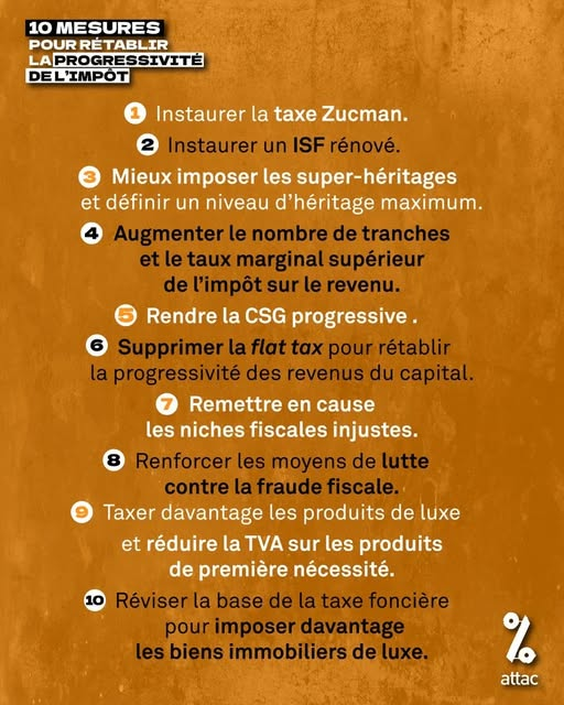 JRenardiere's tweet photo. Attac propose 10 mesures pour rétablir la progressivité de l'impôt
Niches fiscales, évasion fiscale, suppression de l'ISF, flat tax... Aujourd'hui les ultra-riches contribuent proportionnellement moins que le reste de la population. https://t.co/RuJdVsnjlv