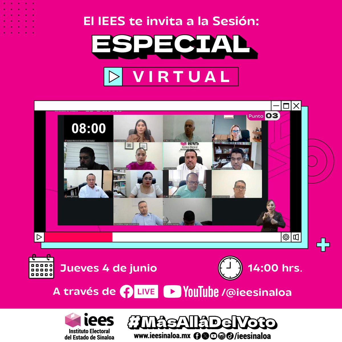 IEESINALOA's tweet photo. Te recordamos seguir la transmisión en vivo de la Sesión Especial, en modalidad virtual, del Consejo General del IEES, el día de HOY:

🗓04 de junio.
⏰Hora: 2:00 pm.
🔗A través de: https://t.co/5dJRTgY1pB https://t.co/fNdO3f03Qe